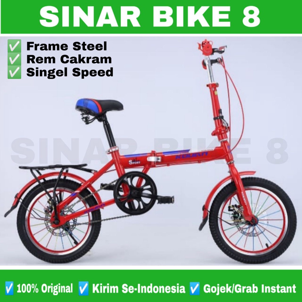 Sepeda Lipat Ukuran 16 Inch KOUAN Boncengan Singel Speed Rem Cakram