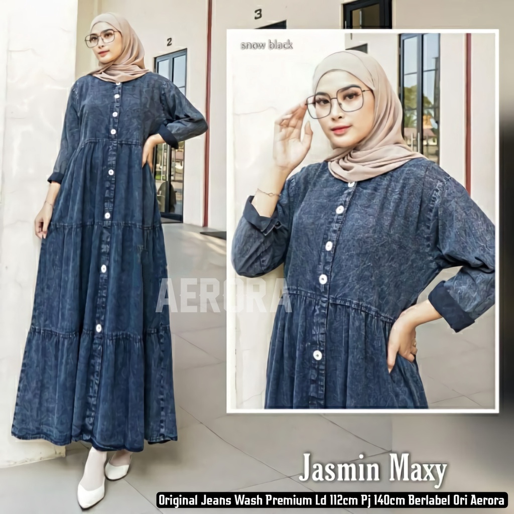 Baju Gamis Dewasa Jeans Jens Denim Wanita Terbaru 2023 Modern Busui Bordir Halus Kancing Aktif Kekinian Premium Ld 112 P 140 Jasmine Maxy Allsize