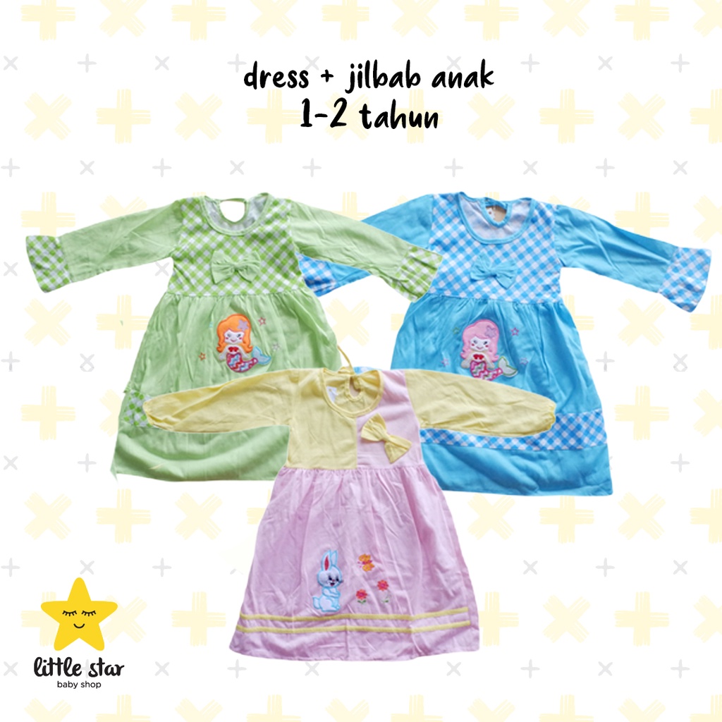 Y Lin Setelan Lebaran Anak Cewek Dress Hijab Kerudung | Baju Gamis Idul Fitri Anak Girl