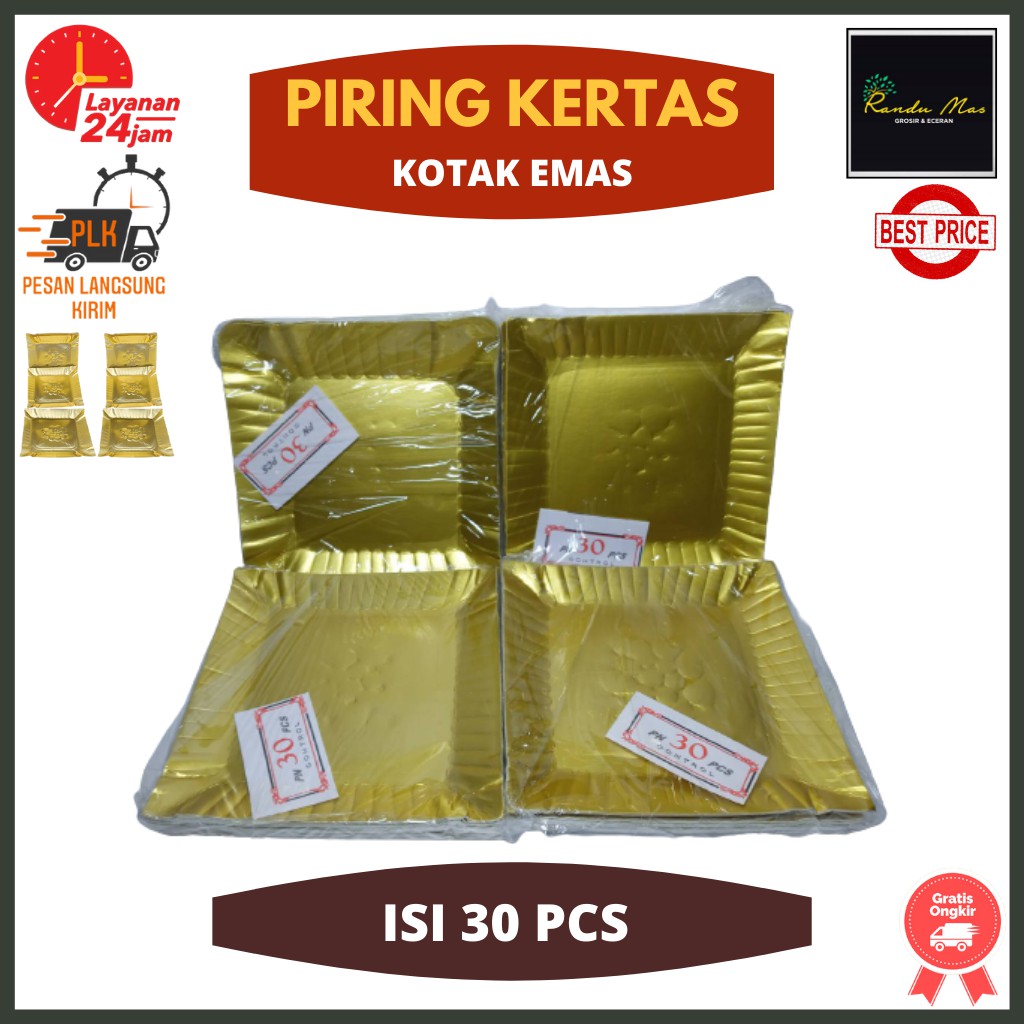 Piring Kertas Kue Tart Ulang Tahun Kotak Warna Emas Paper Plate Gold Wadah Tempat Alas Makanan Murah