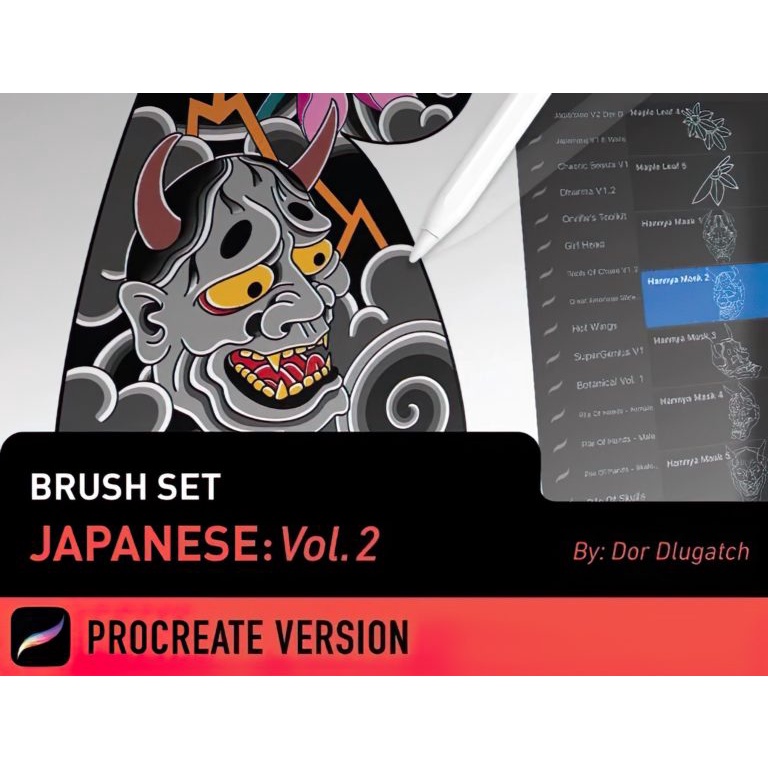 Procreate Brush - Japanese Vol. 2 Stamps Brushes with Paper &amp; Marker