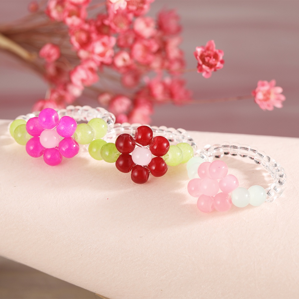 Fashion Colorful Beads Ring Korean Floral Pearl Rings Women Jewelry Accessories Gift