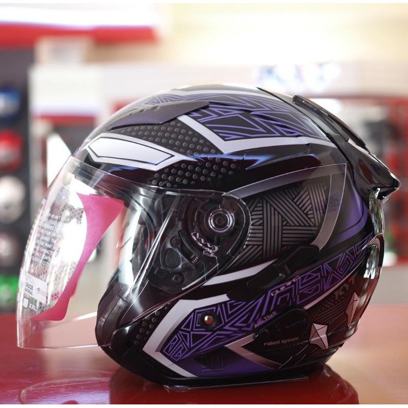 HELM KYT GALAXY SLIDE BLACK PANTHER PURPLE | Kyt Galaxy Slide Marvel Black Panther Helm Half Face