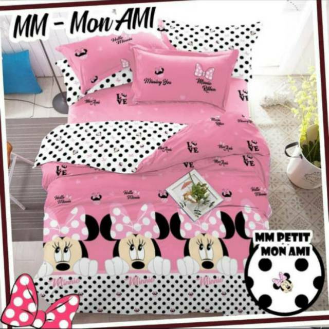 Kain Sprei Star Polkadot Mini Mouse MM Mon Ami  lebar 2,4 meter