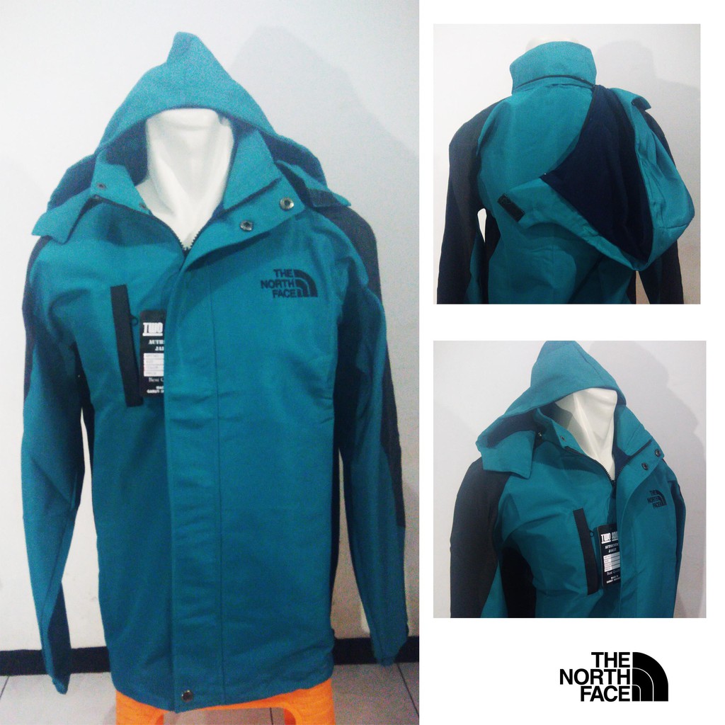 Jaket Outdor Parasut TNF Hijau Toska Kombinasi Hitam Combi Kombi Gunung Pendaki Mountain