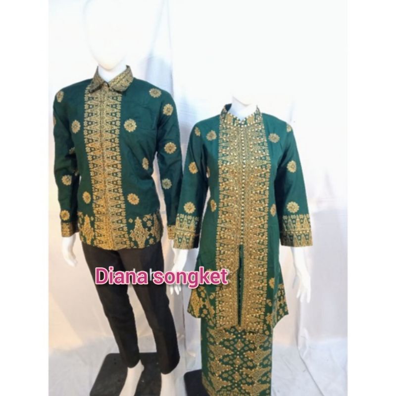 setelan songket hijau model kebayak