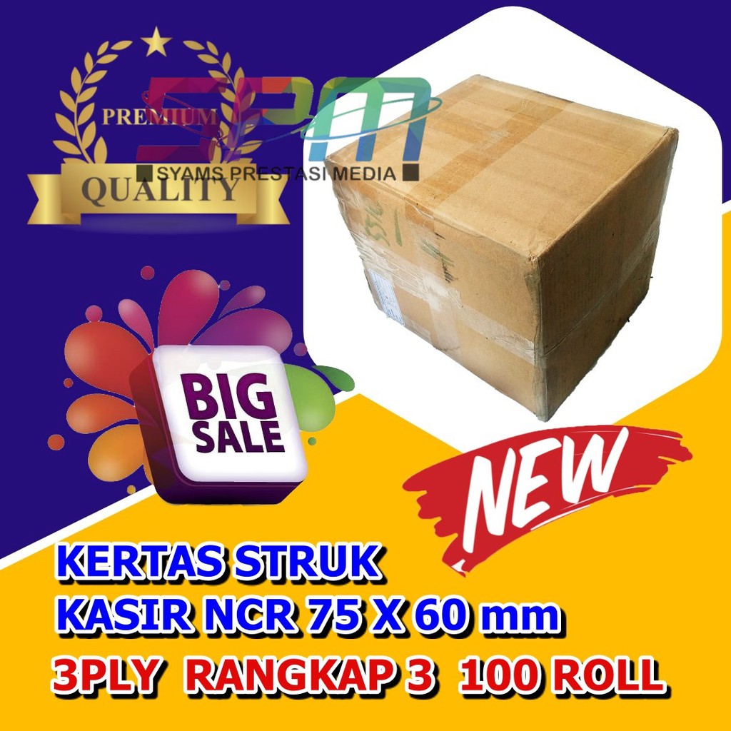 

KERTAS STRUK KASIR NCR 75 X 60 mm - 3PLY - RANGKAP 3 - 3 PLY 100 ROLL