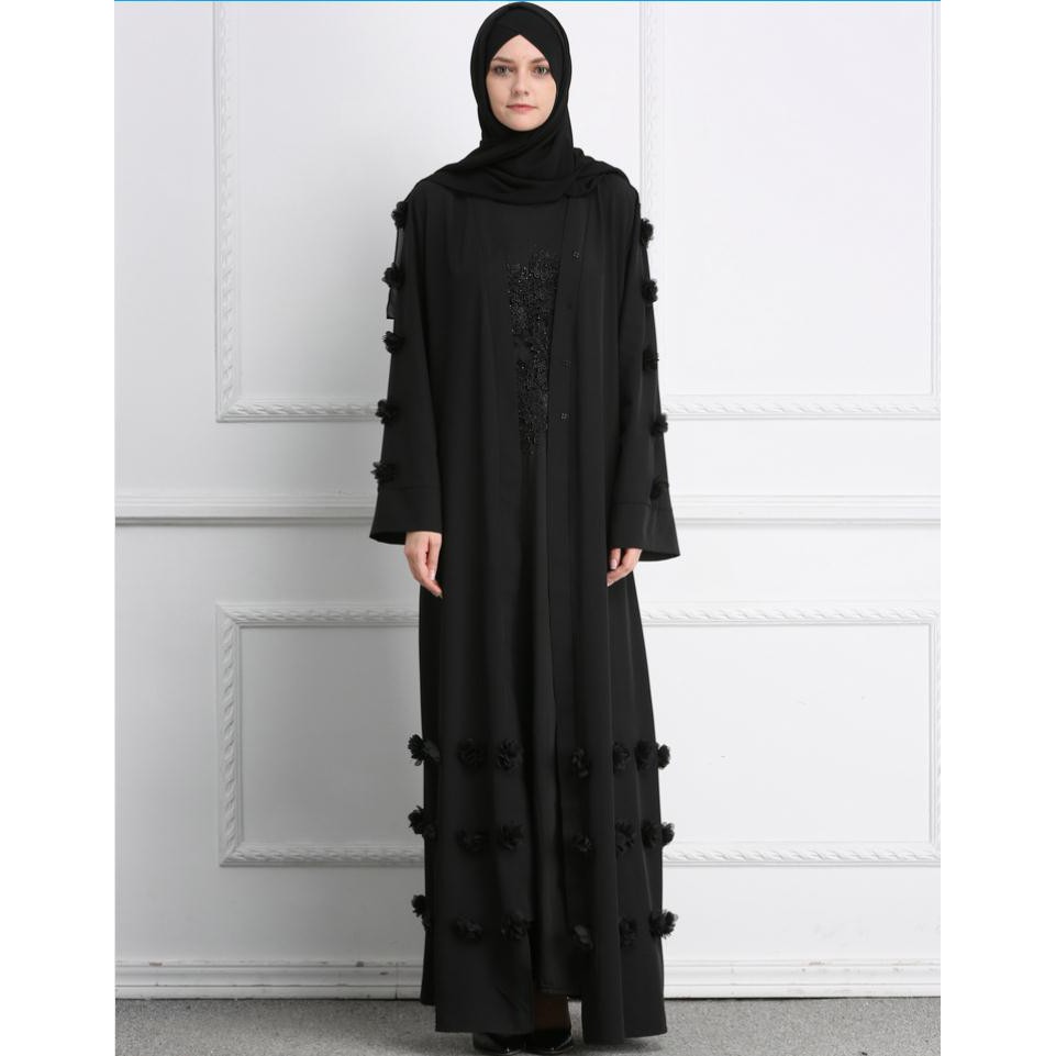 PROMO Elegan Dewasa Muslim Abaya Arab Turki Singapura Cardigan Appliques Jilbab Dubai Muslim Wanita