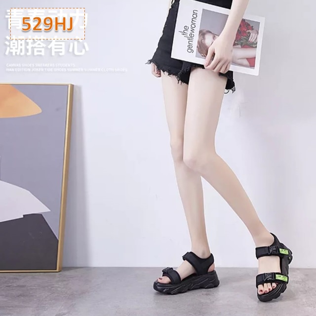 Sandal Gunung Tali Wanita OLJD Hitam Hijau Putih Tebal Sol 4 Cm (529