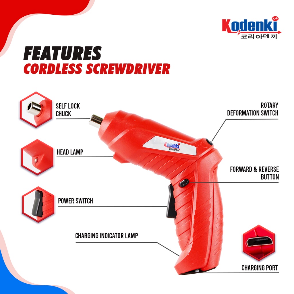 KODENKI CSM101 Cordless Screwdriver Set 47 Pcs Mesin Bor Obeng Baterai