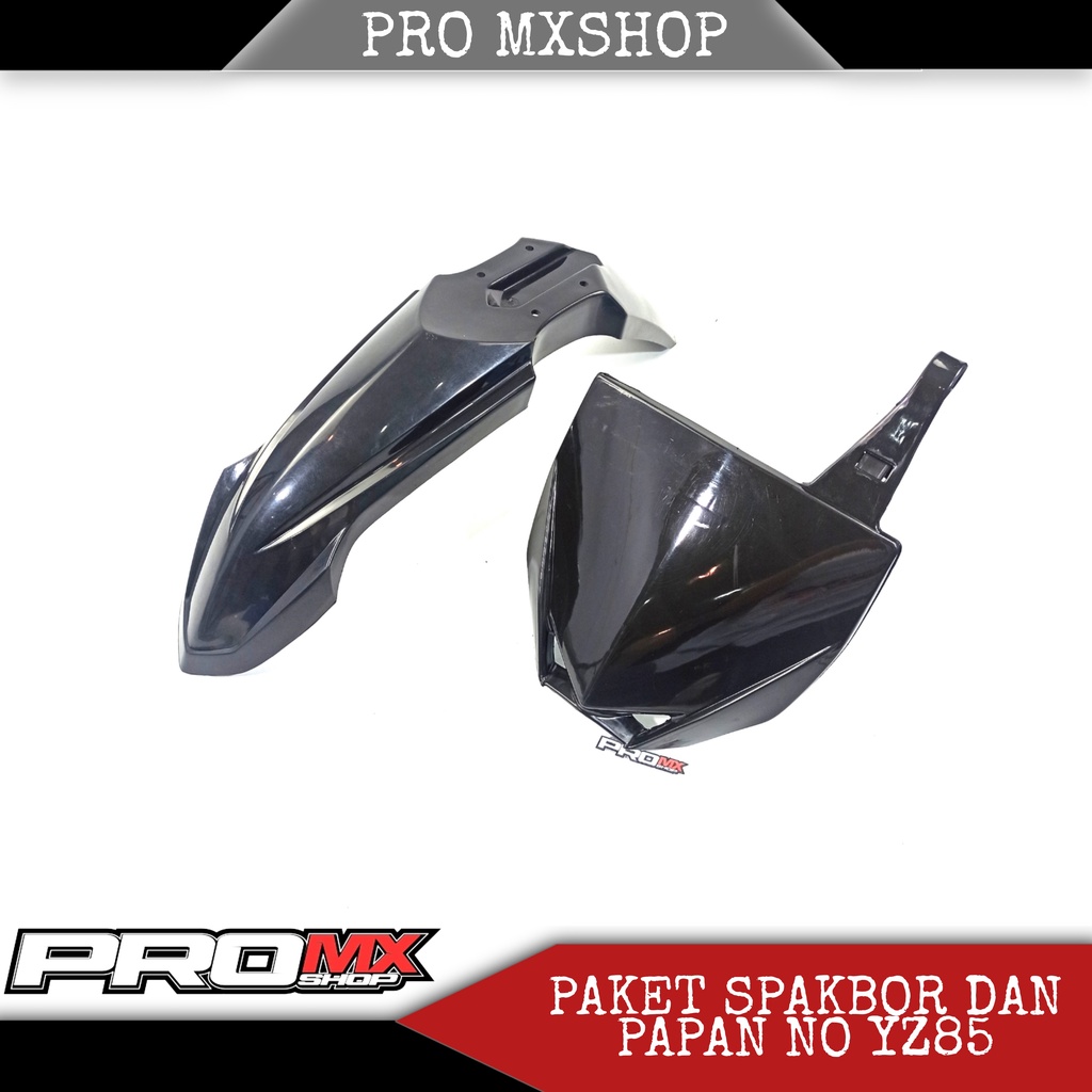 SPAKBOR DEPAN YZ85 NEW HITAM PLUS PAPAN NOMER YZ85 PNP BEBEK MODIF TRAIL MOTOCROSS