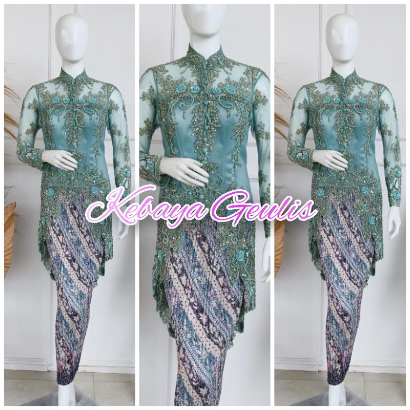 set kebaya pesta kebaya wisuda kebaya rawis warna mint+ rok plisket