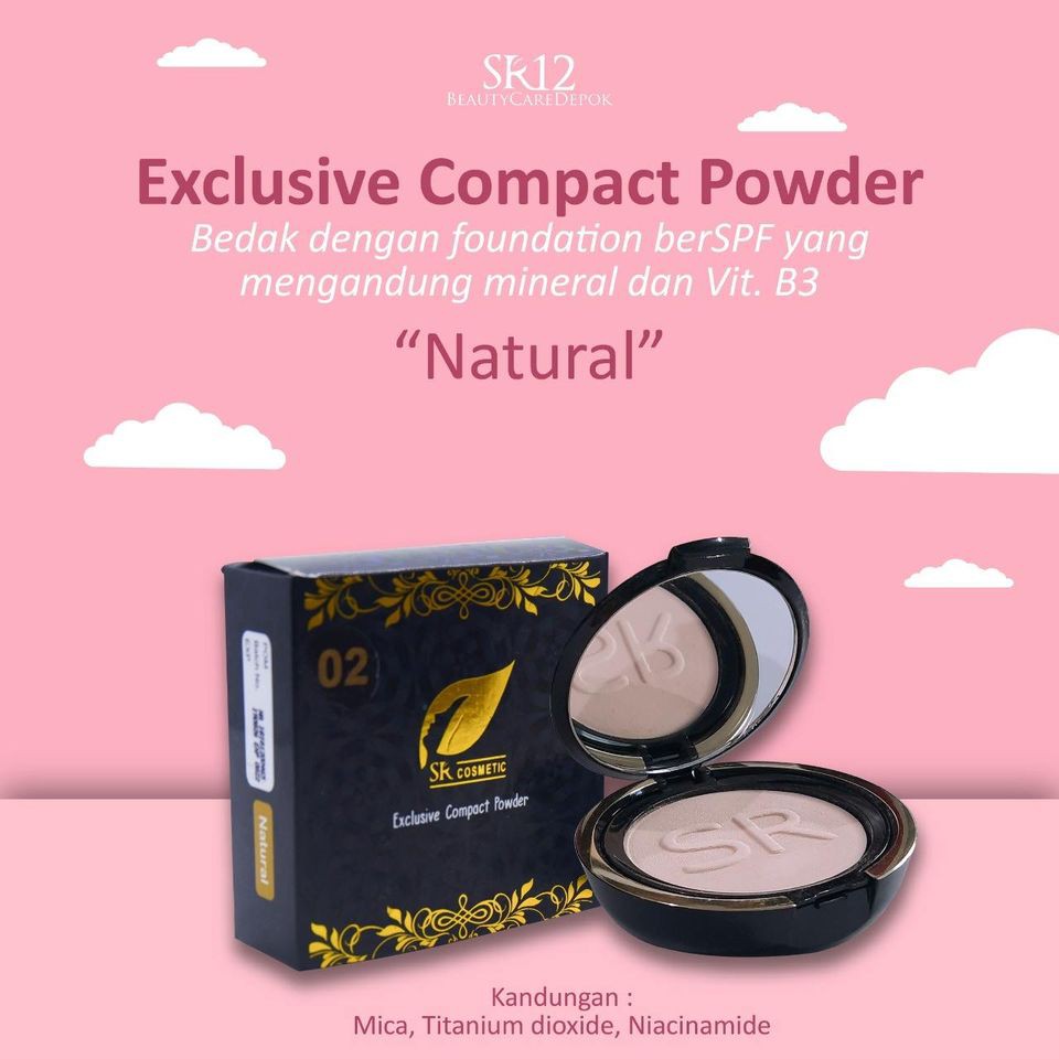 SR12 Bedak Padat / Excusive Compact Powder & Foundation Untuk Kulit Berminyak & Berjerawat Original bedak natural dan sheer pink-NATURAL