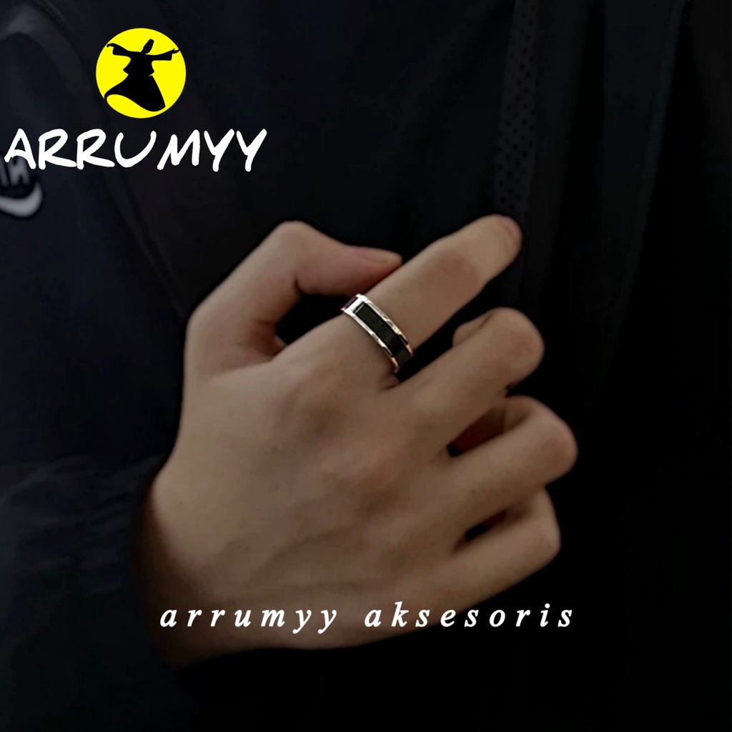 ARRUMYY cincin pria wanita kombinasi titanium warna silver hitam gold black simpel