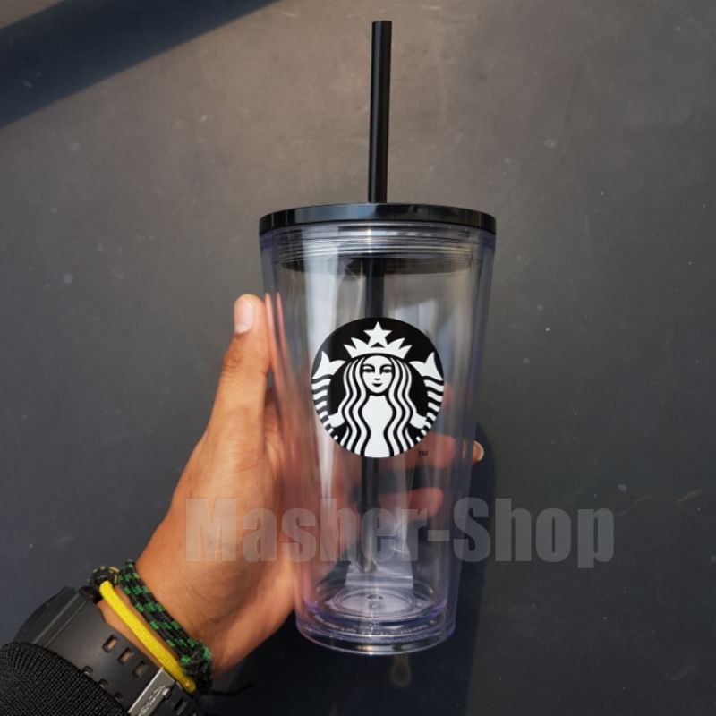 Tumbler Starbucks Original Black Transparan Grande Straw (Gosend Only)