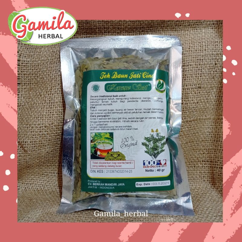 

teh seduh daun jati cina kencono sari 40gr / herbal susut lemak / teh pelangsing