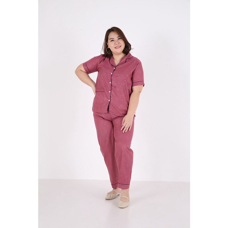 Sorabel - Piyama Set Wanita Avika Aviani Plain Long Pants Sleepwear M / One Size / Jumbo-Avika Jumbo D.Pink