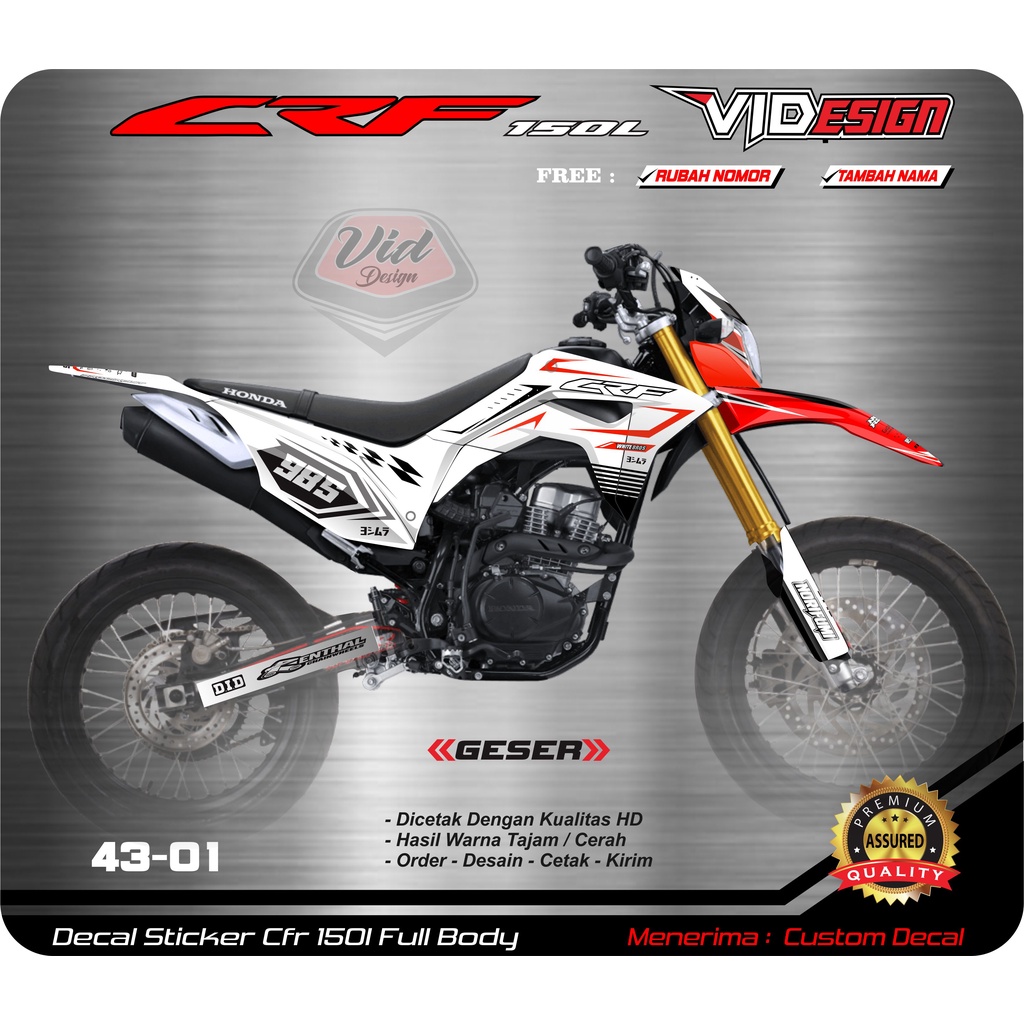 Stiker Sticker Setiker Decal Dekal Honda Crf 150 l Putih Merah Abu Stabilo Mimimalis Elegan Terbaru