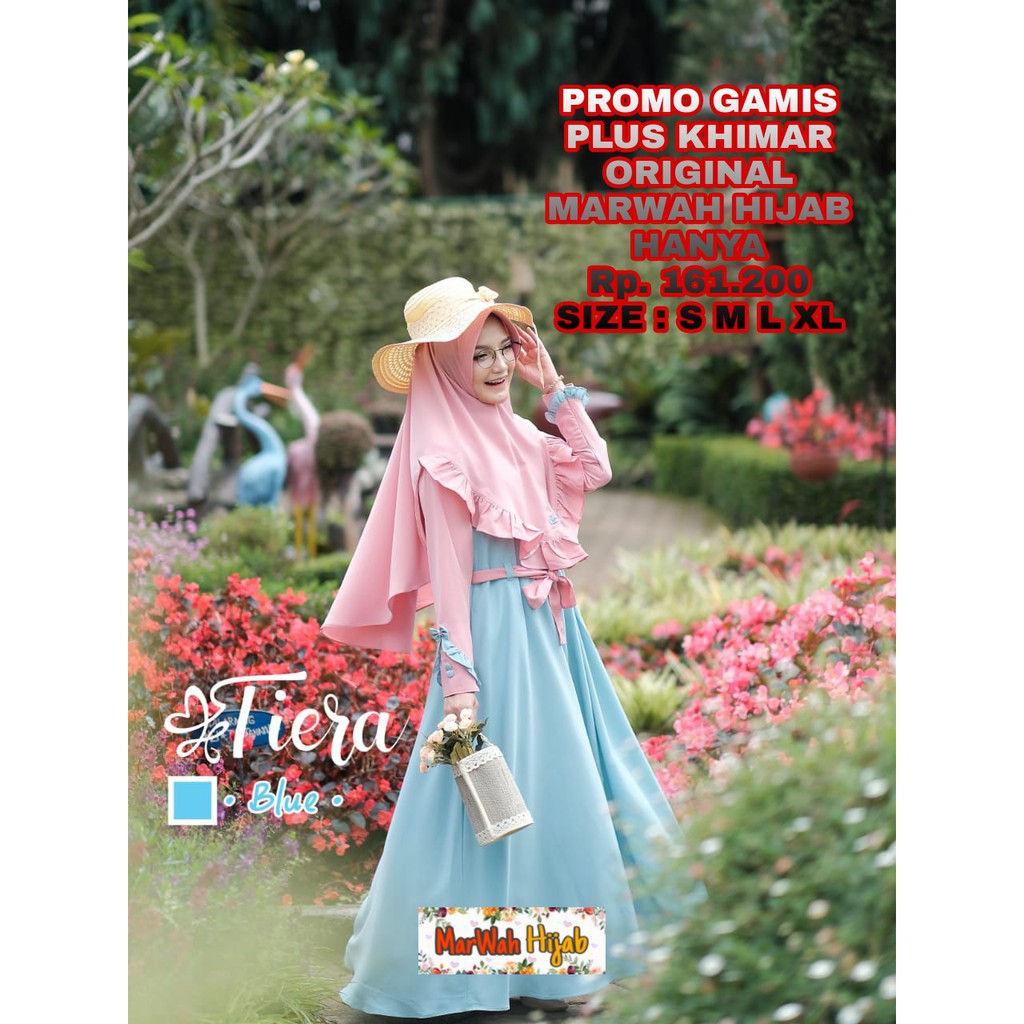 Termurah original gamis marwah hijab tiera dress blue gamis syari set khimar gamis terbaru syar'i