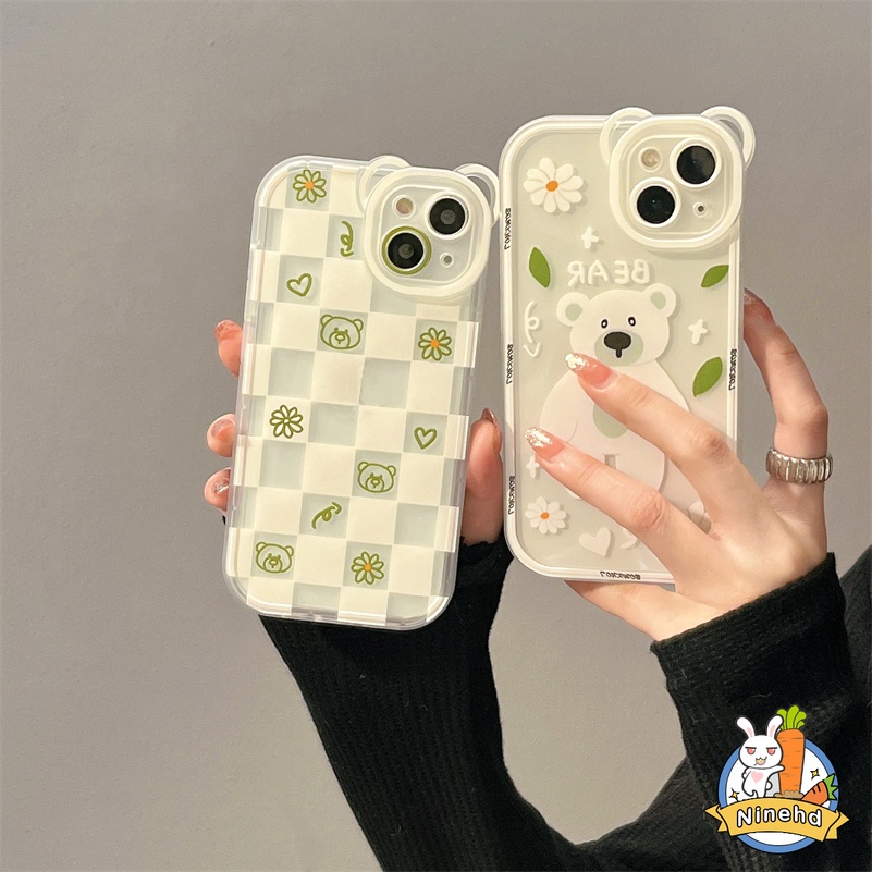 Soft Case Silikon Motif Kartun Beruang Putih Untuk Compatible for iPhone 14 13 12 11 Pro Max X Xr Xs Max SE 2020 iPhone 8 7 6 6s Plus Cute Cartoon Broken Flower Little White Bear Phone Case Bear Lens All-inclusive Silicone Phone Cover