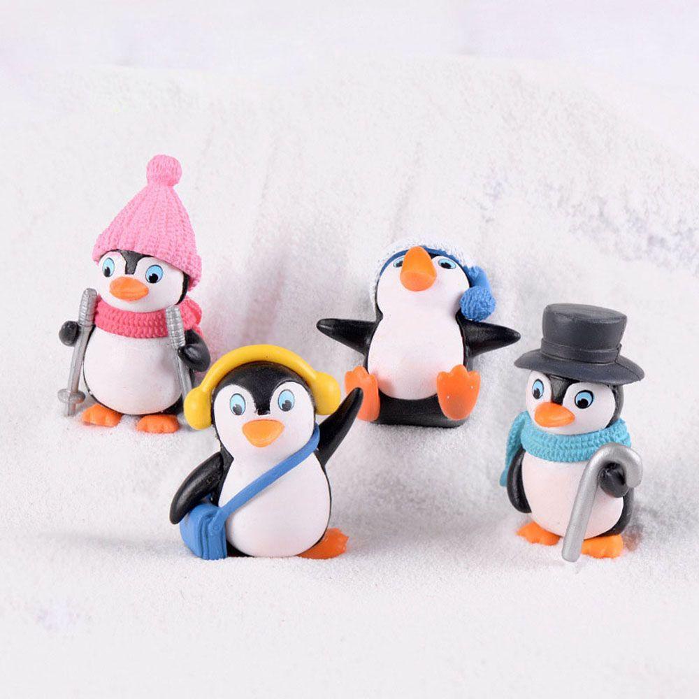 【 ELEGANT 】 Winter Penguin Moss Gnomes Garden Untuk Dekorasi Peri Terrariums Kerajinan Tangan 4pcs /set