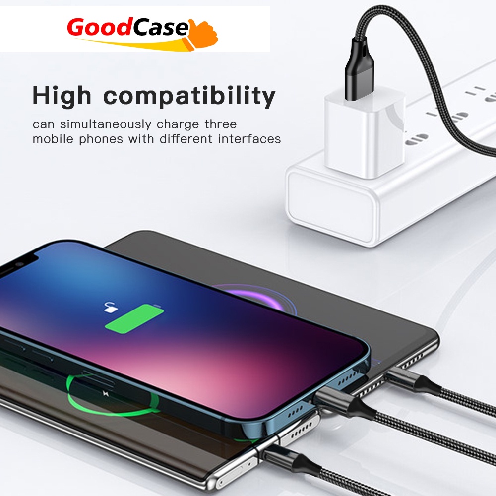 GoodCase - Kabel Data Micro USB Type-C Lighting 1.2M/2.4A Charger 3-IN-1 Type-C/Micro USB Dan Lightning