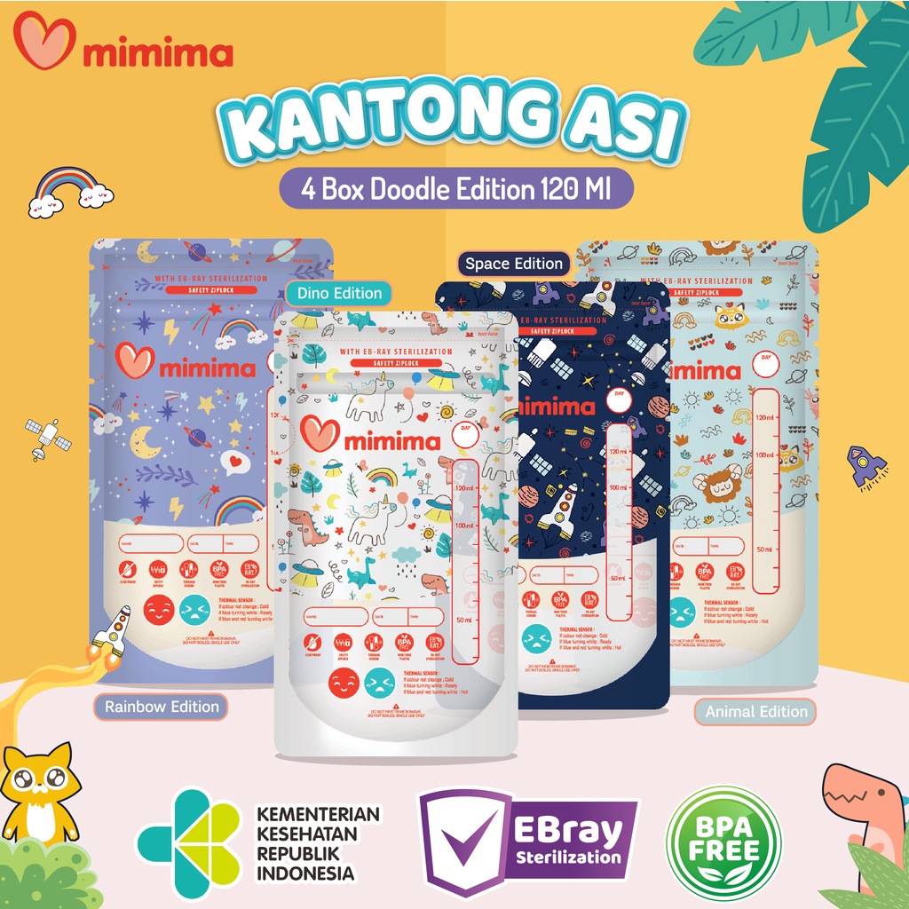 Kantong ASI MIMIMA 120ml  Doodle Edition ASIP Breast Milk / PERLENGKAPAN MENYUSUI (KANTONG ASI)