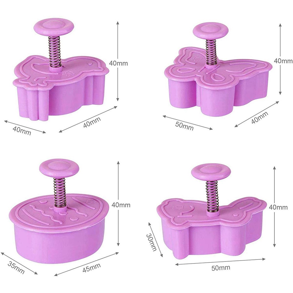 REBUY 4pcs/Set Press Stamp Dough Baking Tools Cookie Cutter Fondant Kitchen Animal Pastry Plastic Cartoon Biscuit Mold