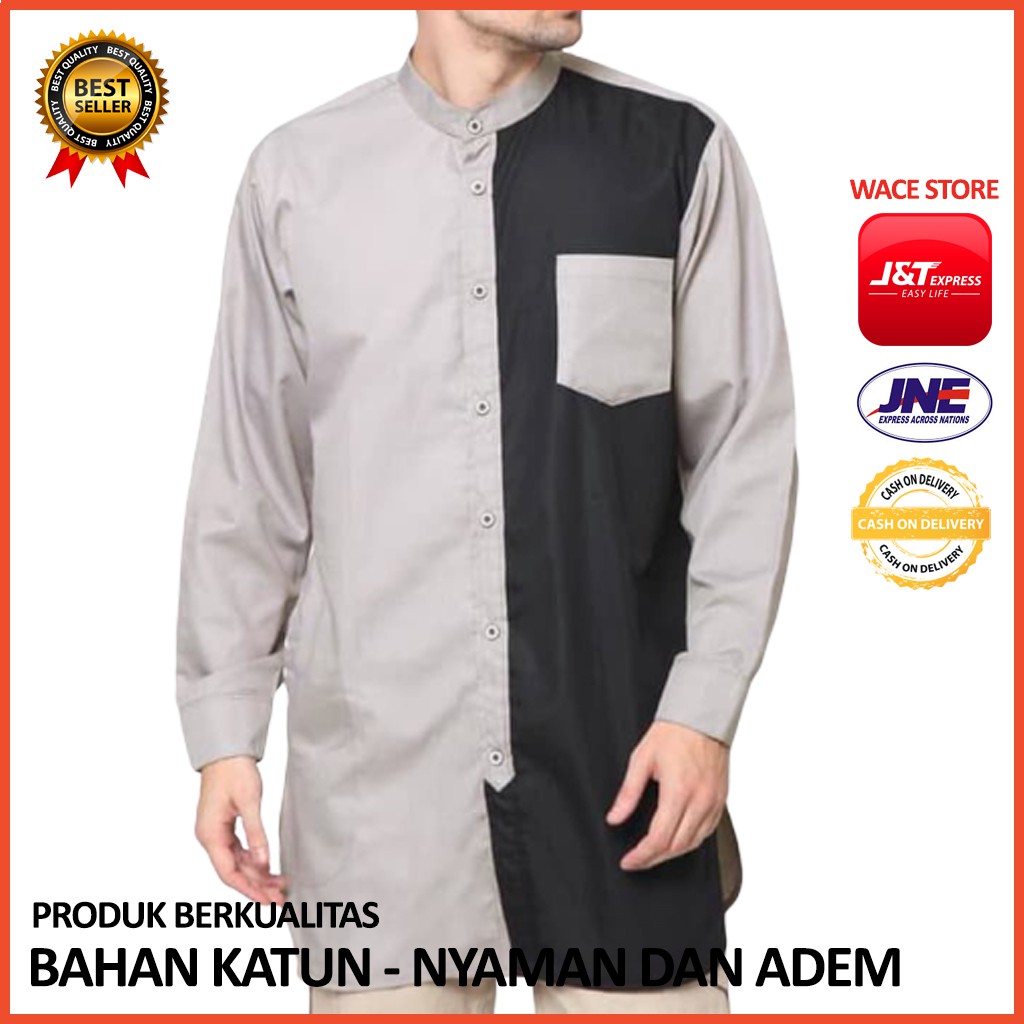 Koko Batik Fashion Muslim Kombinasi C07 Al Haramain Hijau M L XL C5B4 Baju Koko Casual Cowok Keren