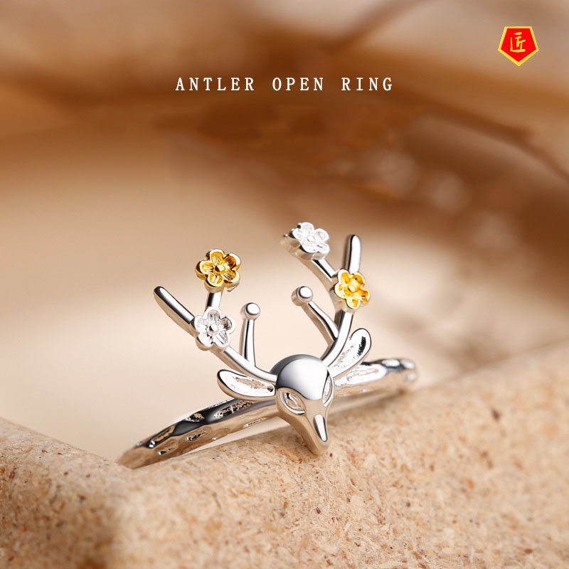 [Ready Stock]S925 Silver Flower Deer Ring Graceful Personality