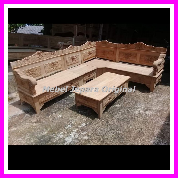 Meja kursi tamu sudut kayu jati grade A - Kursi ukir mentahan Jepara