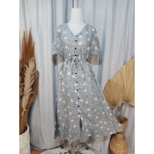 DASTER BALI SENORITA PANJANG BUSUI FRIENDLY-Floral Grey