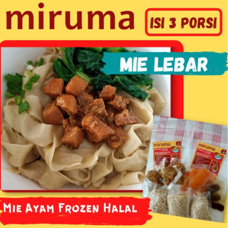 Mie ayam frozen halal MIRUMA- MIE LEBAR ( 1 pak isi 3 porsi )