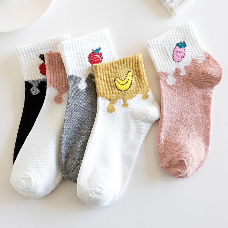 [littlecrab] Kaos Kaki Buah Warna Pastel Soft Lembut Kaos Kaki Lucu Simple Berkualitas Cute Fruit Banana Cherry Strawberry Women Socks Kaos Kaki Panjang High Quality Korean Style