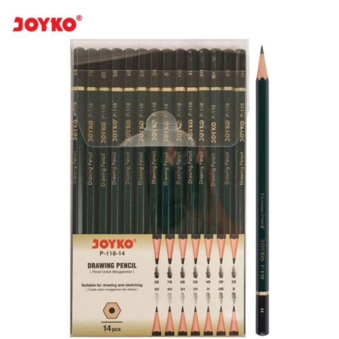 

Hemat Pensil Kayu Drawing Pencil Joyko P-118-14(1 Pack = 14Pcs) Limited