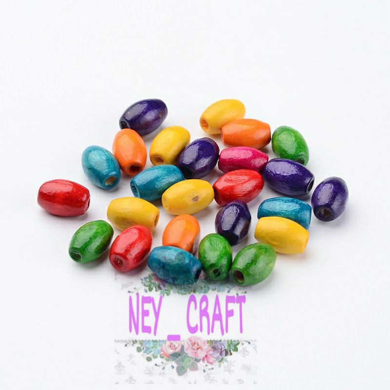 (10 gram ) manik manik kayu oval /manik kayu warna warni oval padi / manik mote edukasi maronce