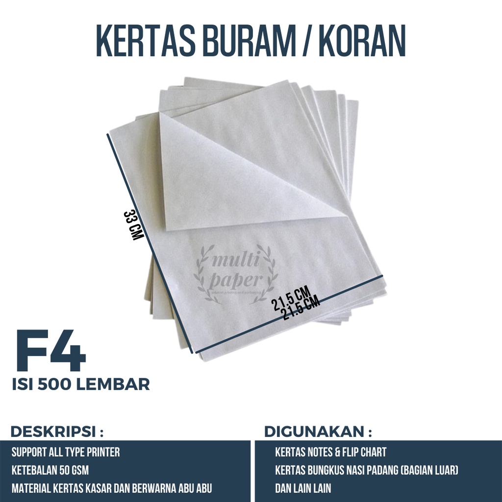 

Kertas Buram F4 1 Rim isi 500 lembar / Kertas Buram F4