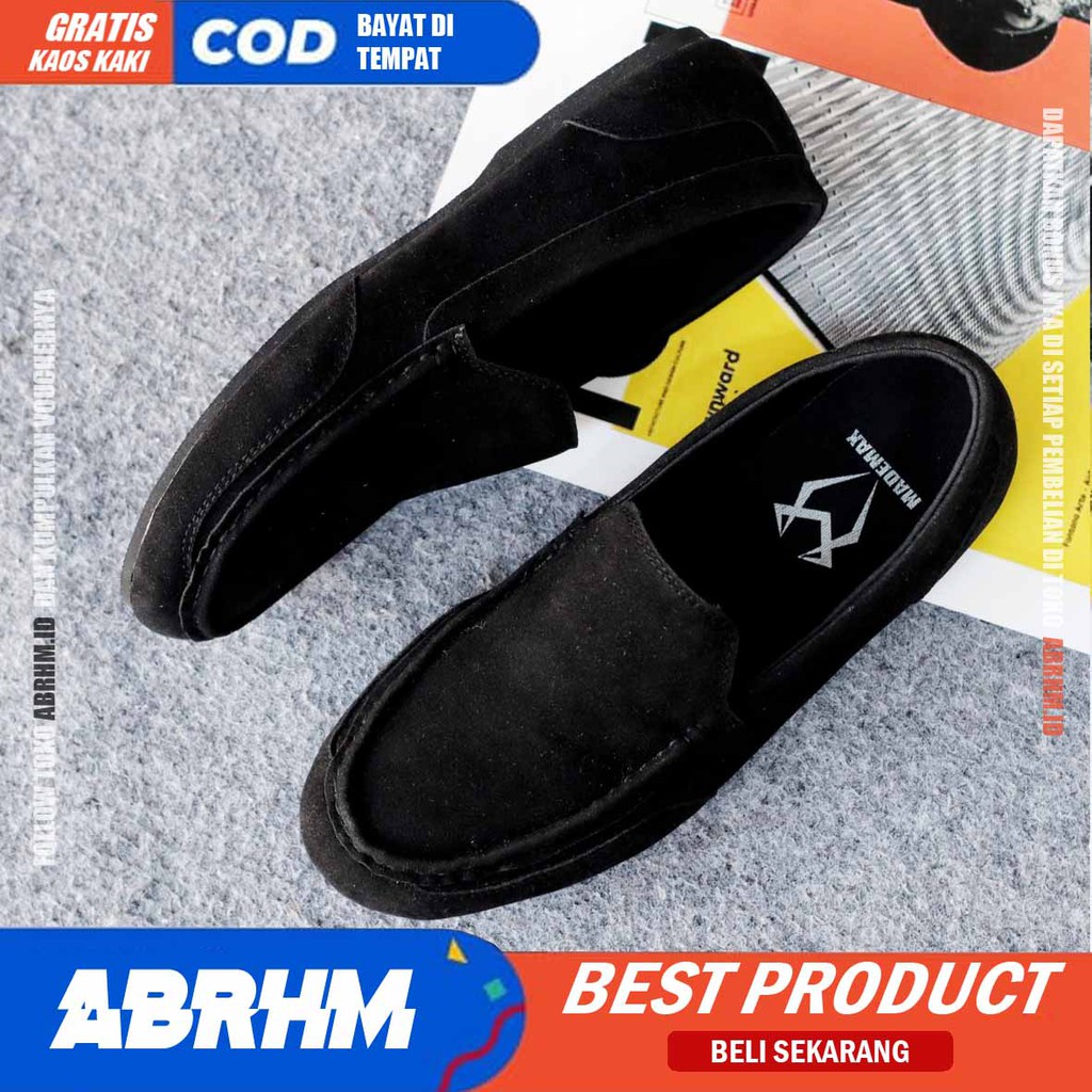 ABRHM x MODNEK Sepatu Slip On Pria Kulit Suede Sintetic Sepatu Pria Casual Pantofel