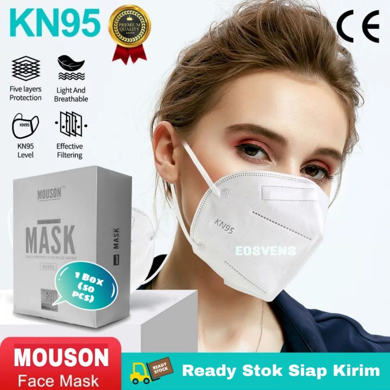 Masker KN95 5ply 1 Box Isi 50 Pcs Putih Premium Mouson Mask Original Embos N95 Warna Duckbill