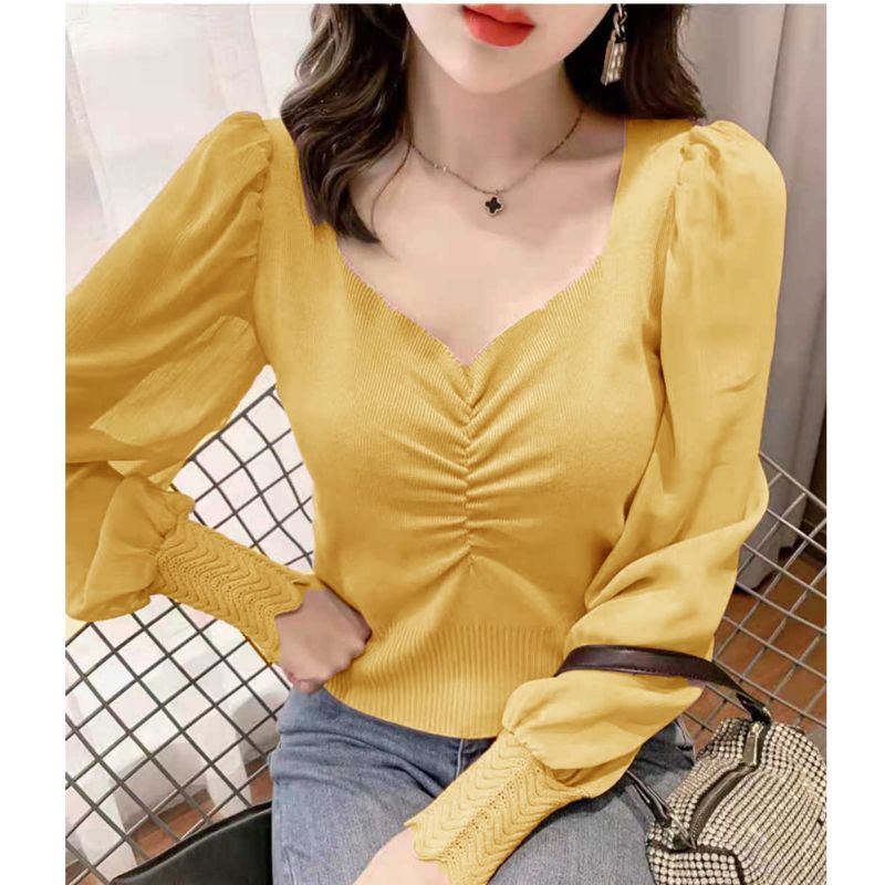 MDLV ~ 3546 Maggie Knit Top Women Knit Blouse Premium Blouse Import Atasan Rajut Lengan Panjang Fashion Import