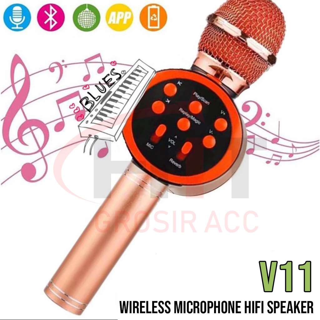 Speaker Microphone Wireless Karaoke V11 Hifi Bluetooth