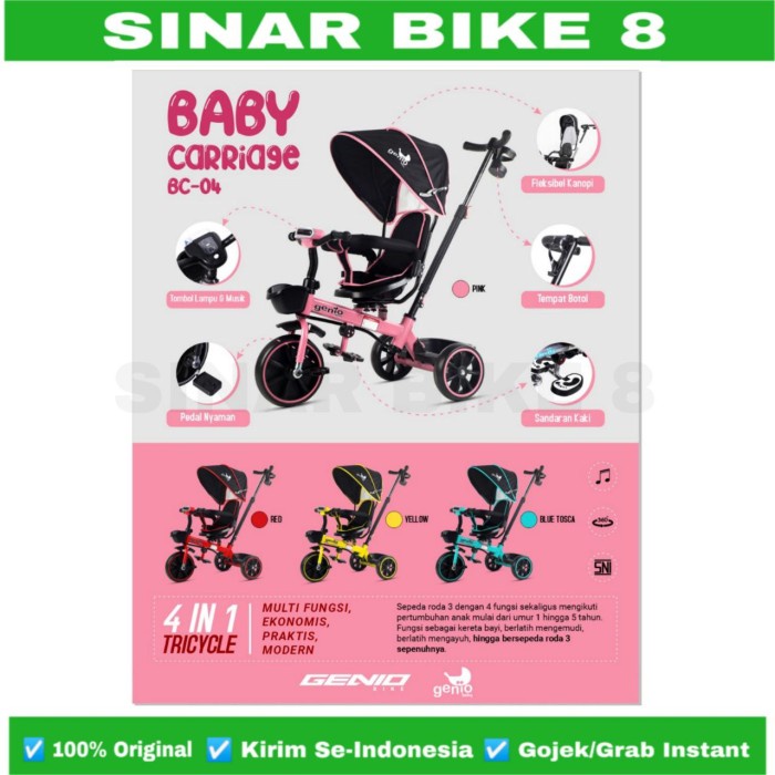 Sepeda Anak Roda Tiga GENIO BC 04 BABY CARRIAGES Kursi Putar Tricycle Anak