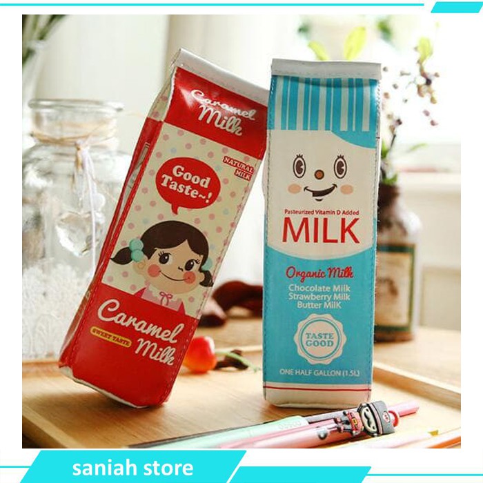 

Dompet Kotak Pensil Bentuk Kotak Susu tempat alat tulis pensil storage box Penghapus Penggaris