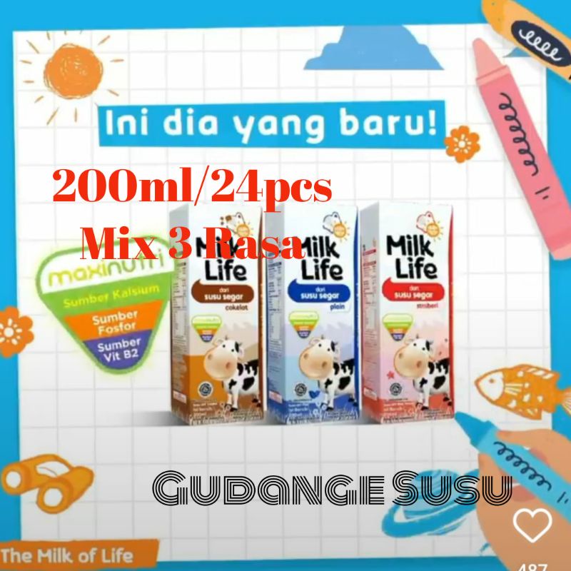 

OJEK-Susu UHT Milk Life 200ml | 1 Karton Isi 24pcs-Mix Rasa | plain | Chocolat |Strawberry