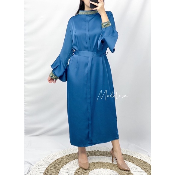 MDLV ~ 0395# CNY Sylvania Bell Sleeve Dress Premium Dress Satin Import Dress Premium Dress Midi Fashion Import