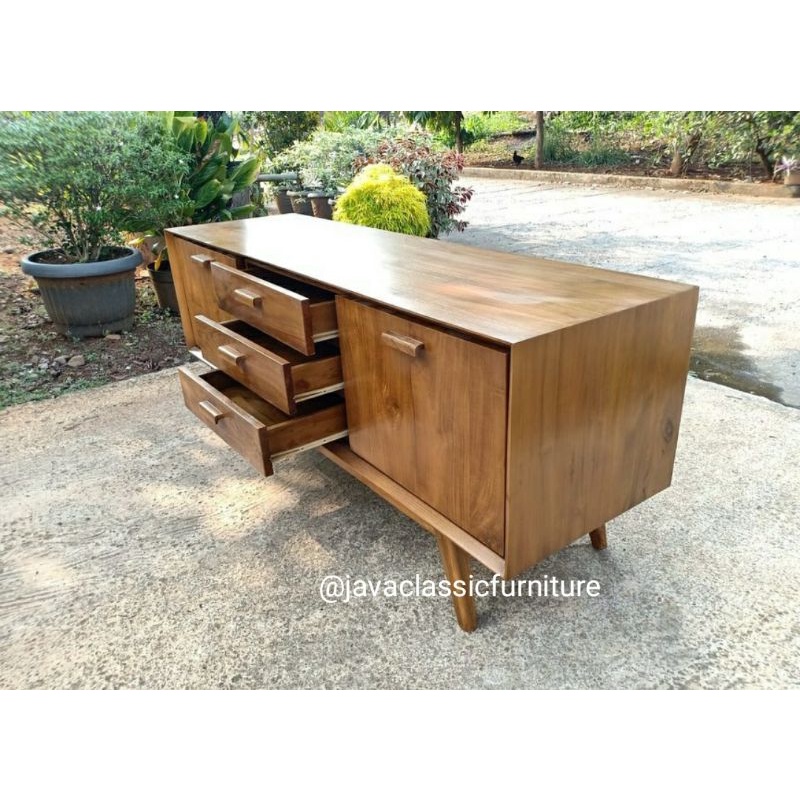 BUFET TV RETRO MINIMALIS/MEJA TV BAHAN KAYU JATI UKURAN 150x45x60cm-1