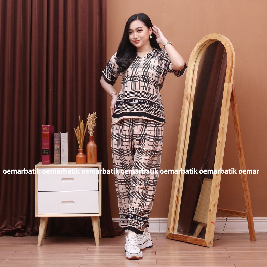 ONE SET RAYON - SETELAN MOTIF SALUR MOTIF PAGER - CELANA PANJANG RAYON - BUSUI FRIENDLY