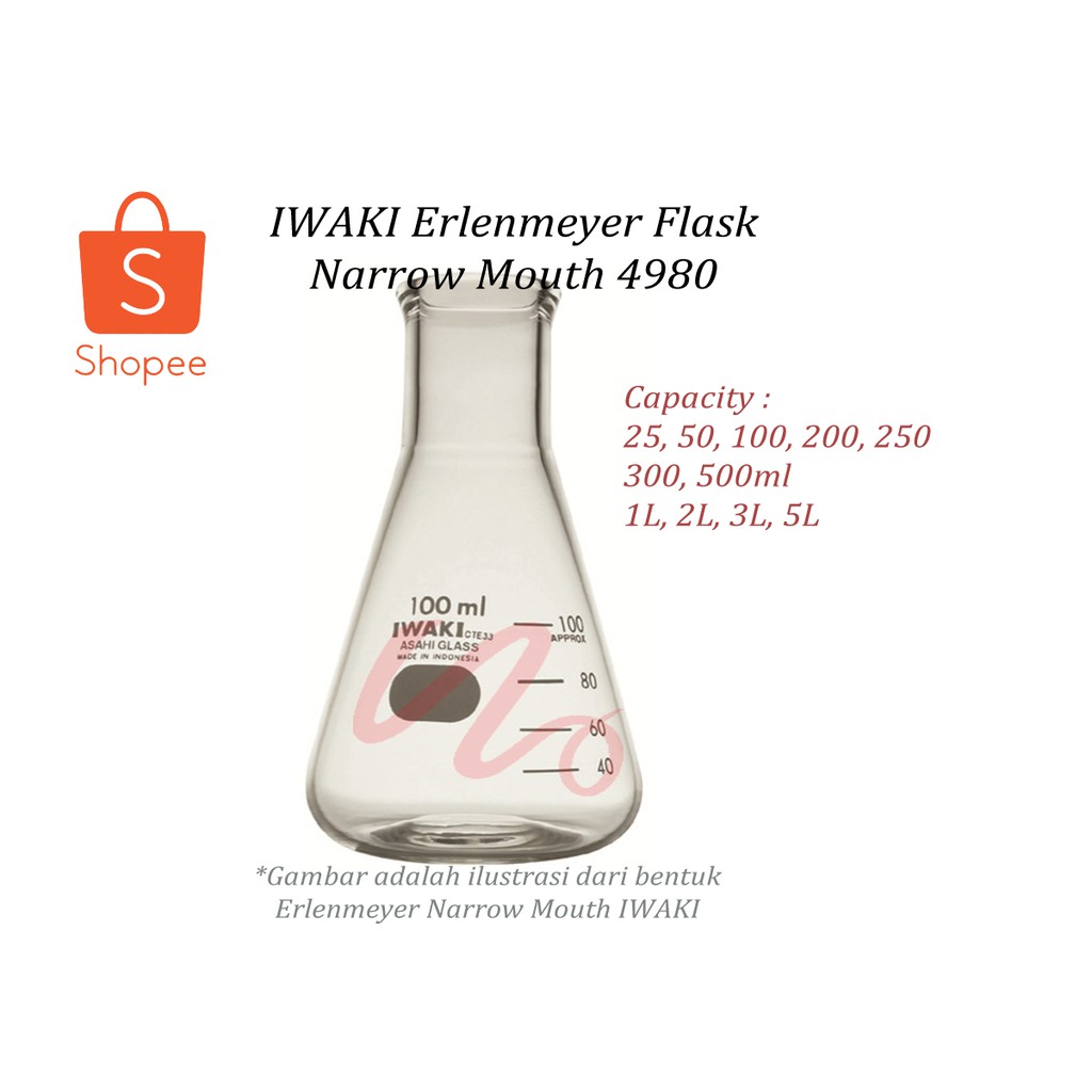 Erlenmeyer Flask 250ml Narrow Mouth IWAKI | Labu Erlenmeyer 4980-250N
