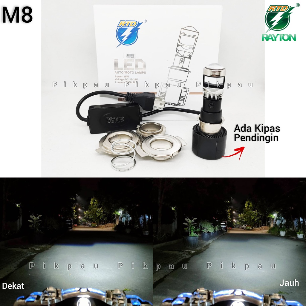 Lampu Utama LED Original RTD Rayton M8 Grade A + Kipas H4 H6 HS1 Headlamp High Quality Lampu Depan Motor