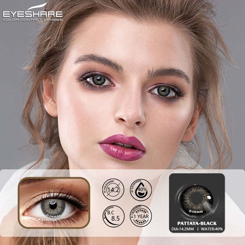 Eyeshare (2PCS) PATTAYA GREY Coloured Big Eye Soft Contact Lens Yearly use Korean Eyes 【COD &amp; ready stock】